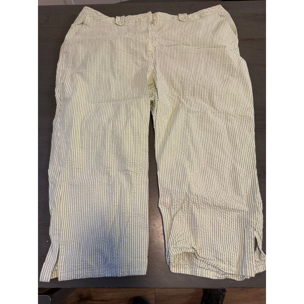Villager Liz Claiborne Green White Seersucker Cropped Pants Plus Size 22W
